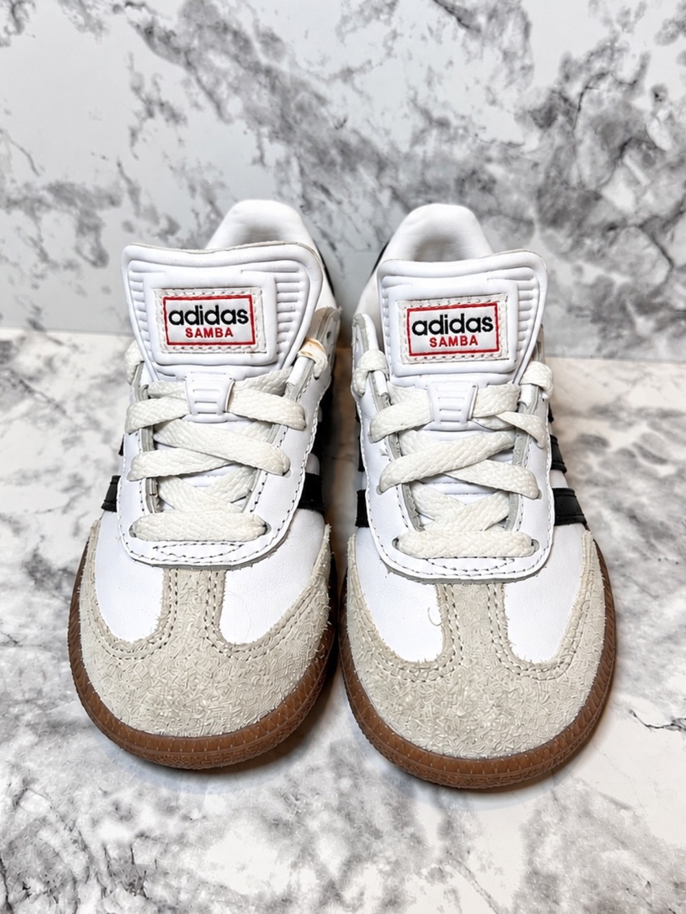 Adidas Samba kids sneakers in white & black w/classic gum soles Kids size 10.5k